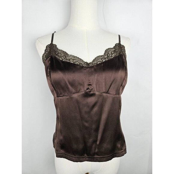Ann Taylor Vintage Y2K Petites LP Camisole Top Brown Silk Lace Trim Feminine - Picture 1 of 9
